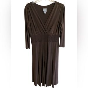 Rabbit Rabbit‎ Slimming Design Brown Umpire Waist V Neck Swing Skirt Dress 12